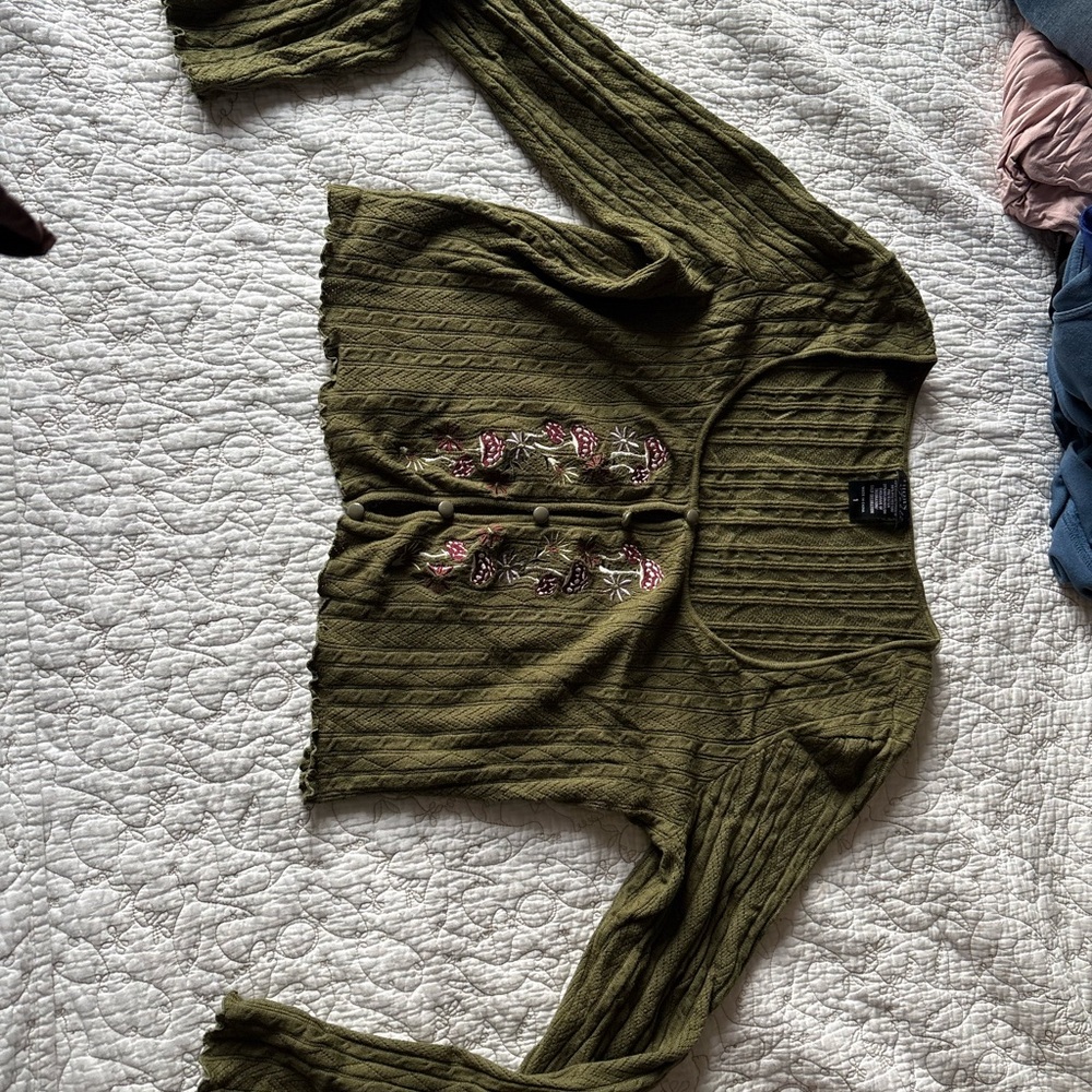 Olive Green Embroidered Women's Top